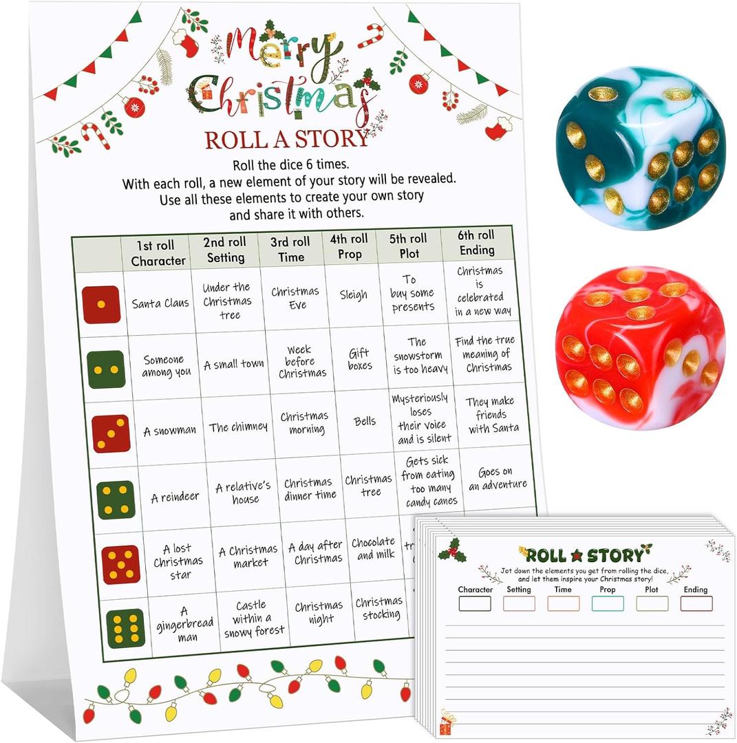 Colarr Christmas Games for Family Party Roll a Story Christmas Dice Game 20 Players with 2 Dice Xmas White Elephant Game for Classroom Activity Holiday Large Groups Families