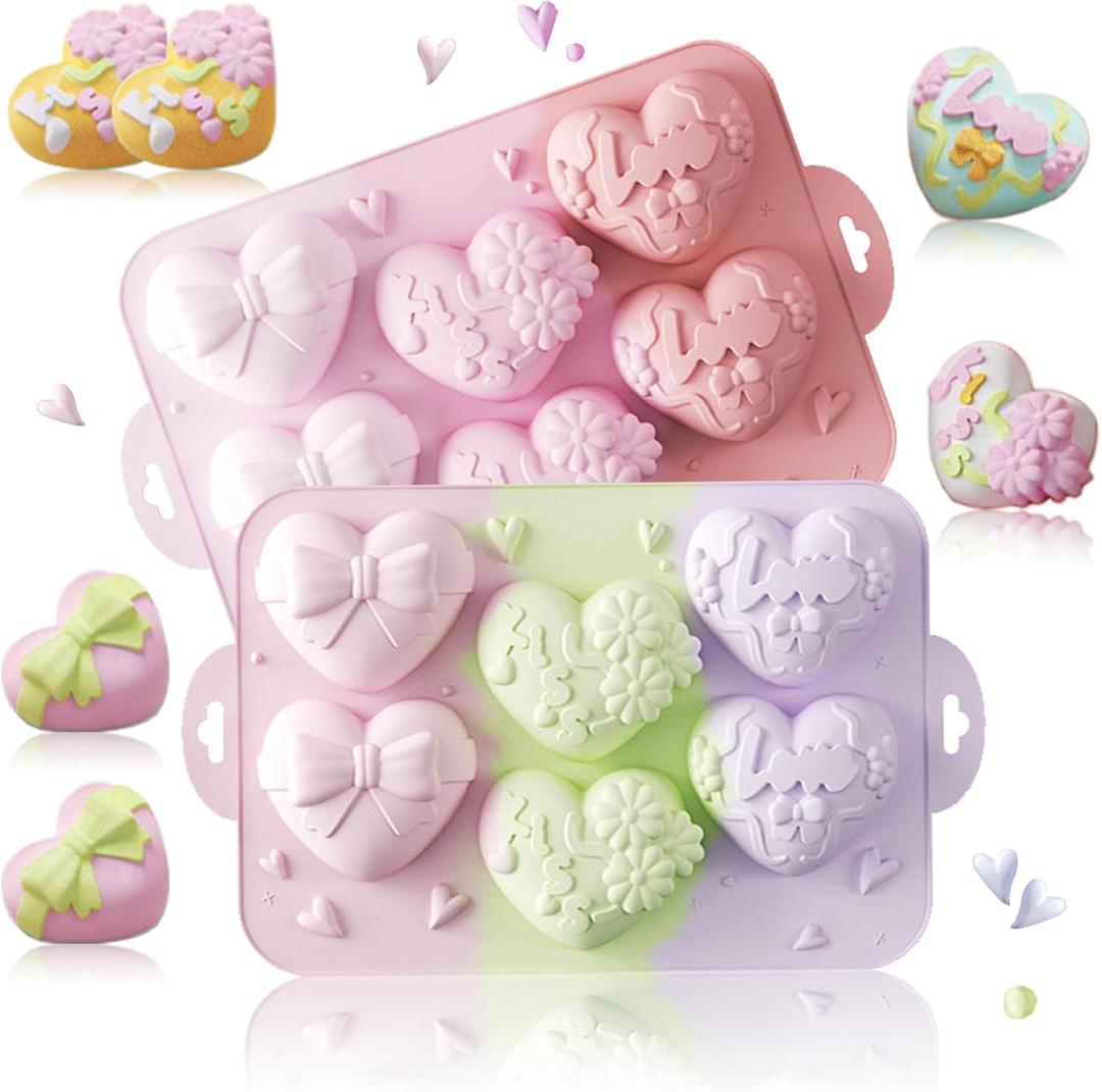 Heart Chocolate Molds Valentine's Day Silicone Molds Colored Heart Shaped Mold for Candy Jelly Cake Resin Soap Candle DIY Crafts