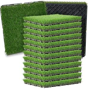 Windyun 32 Pack Artificial Grass Turf Interlocking Deck Tiles 12" x 12" Thick Synthetic Square Fake Interlocking Turf Self Draining Grass Tiles for Patio Indoor Outdoor Floor Decorations