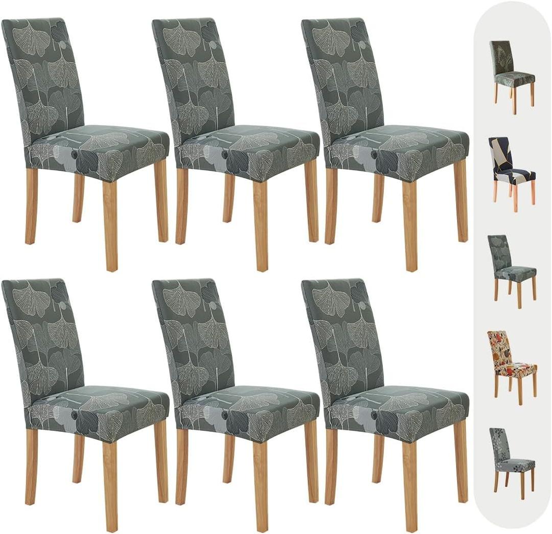 Secgo Chair Covers for Dining Room 6 Pack, Stretch Dining Chair Cover, Washable Spandex Kitchen Parsons Chair Slipcovers, Blue Chair Covers for Home or Party (Garden Glam)