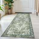 SIILOOM 2x5 Runner for Hallways, Green Non-Slip Washable Kitchen Runners, Vintage Boho Runner Printed Rug with Non-Shedding, Soft Medallion Floor Carpet Rugs for Laundry Bedroom Entryway