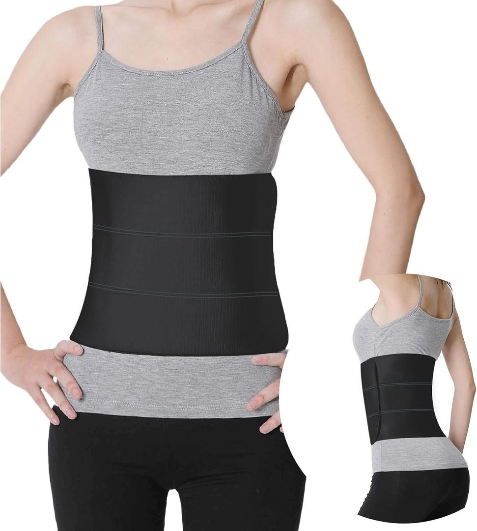 S Abdominal Binder Post Surgery - Elastic Waist Band for Stomach Support & Compression, Bariatric, Tummy Tuck | Latex-free, Breathable Belly Wrap Hernia Belt - (60" - 75") 3 PANEL - 9" BLACK