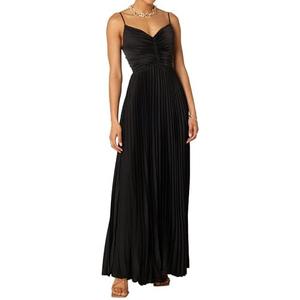 LASPIA Women's Pleated Dress Formal Adjustable Spaghetti Strap Maxi Solid Bridesmaid Evening Party Dresses M-L