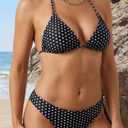 Women's Polka Dot Triangle Cheeky Bikini Sets, 2 Piece Swimsuit, Halter Bathing Suits, Mid Rise Swimwear (Black, XS)