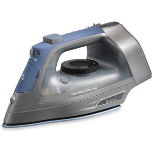 Hamilton Beach Steam Iron & Vertical Steamer for Clothes with Scratch-Resistant Durathon Soleplate, 8' Retractable Cord, 3-Way Auto Shutoff, Anti-Drip, 1800 Watts, Silver and Blue