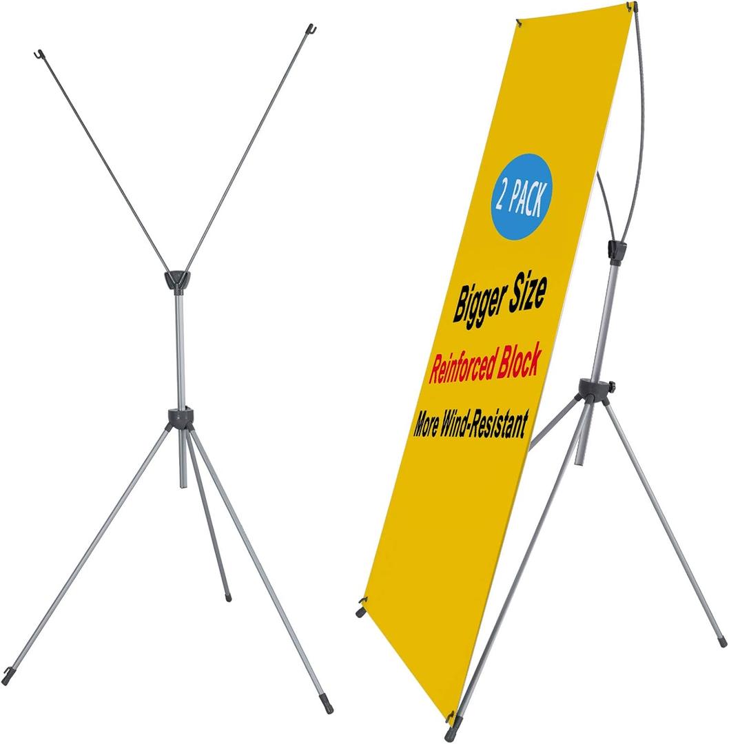 T-SIGN X Banner Stand, Banners & Signs for Business - 23inch x 63inch to 32inch x 78inch Adjustable Banner Holder - Portable Retractable Banner with Bag - Banner for Trade Show & Display (Pack of 2)