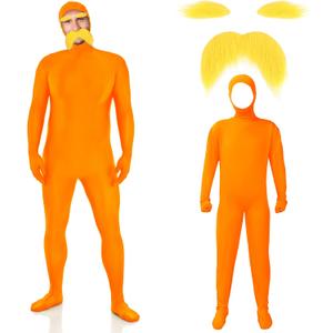 Orange Costume Yellow Mustache and Eyebrows Halloween Costume Orange Jumpsuit for Halloween Christmas Party Cosplay, Medium