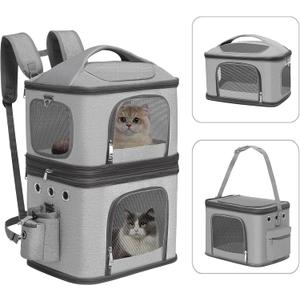 HOVONO Detachable Double Pet Carrier Backpack for Cats and Small Dogs, Cat Travel Carrier for 2 Cats, Perfect for Traveling/Hiking/Camping, Grey