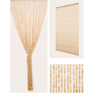 52 Strands Beaded Curtain for Doorways -35.4"x79"- Handmade Natural Beaded CurtainsBoho Doorway Wood and Bamboo Bead Curtain-As Insect Screen/Room Divider-Beige