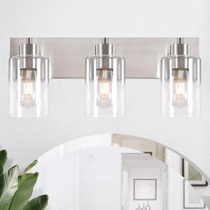 3-Light Bathroom Vanity Light Fixtures, Modern Wall Sconces, Bathroom Lights Over Mirror,Wall Mounted Lamp for Kitchen Living Room Bedroom Hallway, Brushed Nickel Finish with Clear Glass Shade