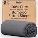 Bambaw 100% Viscose Derived from Bamboo Queen Size Fitted Sheet, Cooling, Deep Pocket, Corner Straps, Charcoal