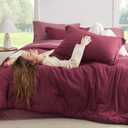 Bedsure Queen Comforter Set - 7 Pieces Burgundy Queen Bedding Set for All Seasons, Boho Contrasting Design Bed in a Bag with Comforter, Sheets, Pillowcases & Shams