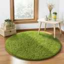 Ophanie Green Round Rug 4Ft Circle Area Rug, Green Room Decor, Fluffy Fuzzy Bedroom Carpet, Plush Soft Shaggy Living Room Rugs for Kids Home Decor Aesthetic, Nursery