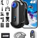 Upgraded 4K Action Camera, Mini Body Camera with Audio and Video Recording, Magnetic Hands Free POV Camera with 360°Rotatable Clip, Waterproof Case Chest Camerafor Pet Walking, Bike, Travel, Vlog