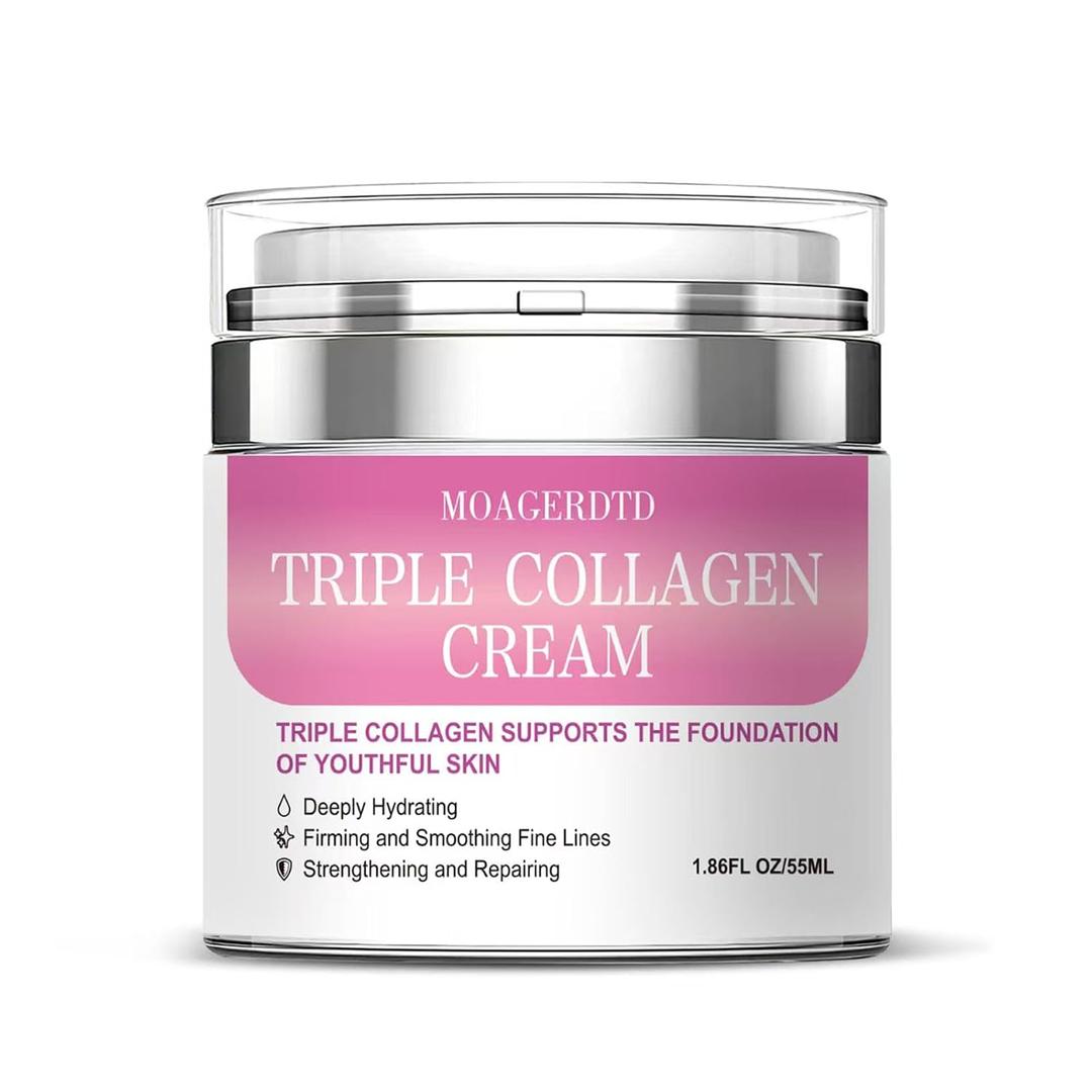 Triple Collagen Anti-Aging Face Cream - Hydrating & Firming Moisturizer with Hyaluronic Acid & Premium Elastin | Anti-Aging Wrinkle Care & Elasticity Booster - 1.86 oz