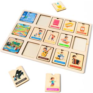 Wooden Peg Puzzle for Toddlers, Cognitive Learning, Double Side Scens Board for Home School Planner,Autism Learning Materials