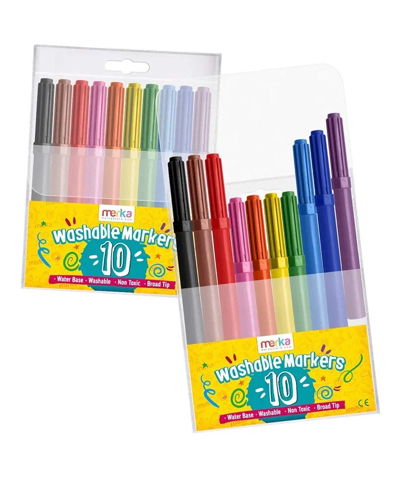 merka Ultra Washable Broad Line Markers - Classic Colors - 20 Kids Non Toxic Markers with 10 Bright Colors - Water Washable Long Lasting Painting Art Marker - Great for Home and Schools - BPA Free