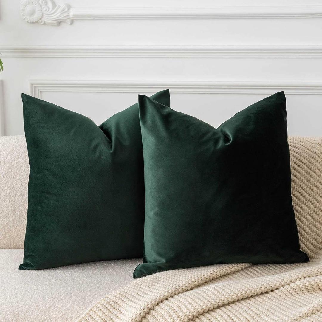 JUSPURBET Army Green Throw Pillow Covers Set of 2 Decorative Velvet Pillow Covers for Couch Sofa Bed Soft Cushion Covers Cases with Invisible Zipper for Living Room Home Decor,16x16 inch