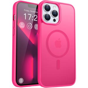 2 x for iPhone 13 pro Phone Case, Compatible with Magnetic, Military Grade Drop Protection Translucent Matte Shockproof Anti-Scratch/Anti-Fingerprint Case for iPhone 13 pro (neon Pink)