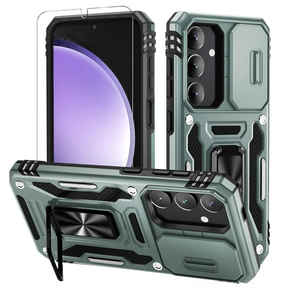 Pack of 2 WRJ for Samsung Galaxy S25 Plus/S24 Plus Case with Slide Camera Cover and Screen Protector, Military Grade Protection [Rotated Ring Kickstand] Heavy Duty Shockproof Protective Cover-Green