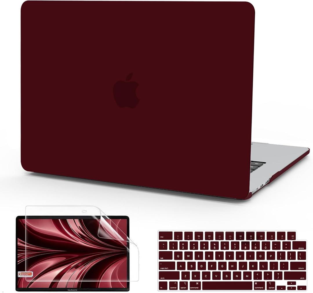B BELK Compatible with MacBook Air 13 inch Case M5 2026 2025-2022 M4 M3 M2 A3449 A3240 A3113 A2681, Plastic Hard Shell Case+Keyboard Cover+Screen Protector for MacBook Air 13.6 inch Case, Marsala Red