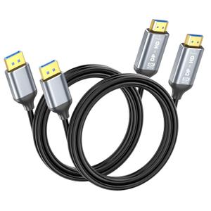 4K DisplayPort to HDMI Cable 6ft 2-Pack, Uni-Directional DP (Source) to HDMI (Display) Cable for Desktop Monitor Projector HDTV AMD NVIDIA, 4K@60Hz, Aluminum Shell, Compatible Lenovo HP Dell