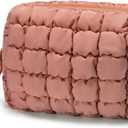 Quilted Makeup Bag Puffy Cosmetic Bag Cute Puffer Travel Toiletry Bag for Women, Large Makeup Pouch for Purse Quilted Cosmetic Pouch for Essentials Toiletries, Christmas for Women, Girls (Dust Pink)