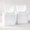 Tissue Box Cover 2-Pack, Square Tissue Holder with Bottom Belt, Modern Tissue Case Facial Paper Organizer Dispenser for Bathroom, Office, Home, Table, Car, Leaf Pattern White