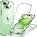 ESR for iPhone 15 Case, Compatible with MagSafe, Full-Body Military-Grade Drop Proof Case with Built-in 9H+ Tempered Glass Screen Protector, Armor Series, Clear Green