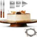13" Acacia Cake Stand Rotating  Rustic Wood Pedestal Stands Turntable with 2 Icing Spatulas, 3 Smoothers  Wooden Spinning Cake Decorating Serving for Cupcake Dessert Display in Party, Wedding