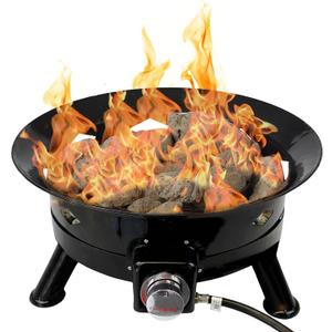 Flame King Smokeless Propane Fire Pit, 24-inch Portable Firebowl, 58K BTU with Self Igniter, Cover, & Carry Straps for RV, Camping, & Outdoor Living