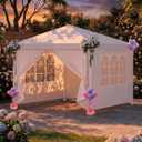 COBIZI 10x10FT Party Tent with 4 Sidewalls, Lightweight Single-Use Canopy, White - [Not Wind-Resistant, Please Consider Carefully]