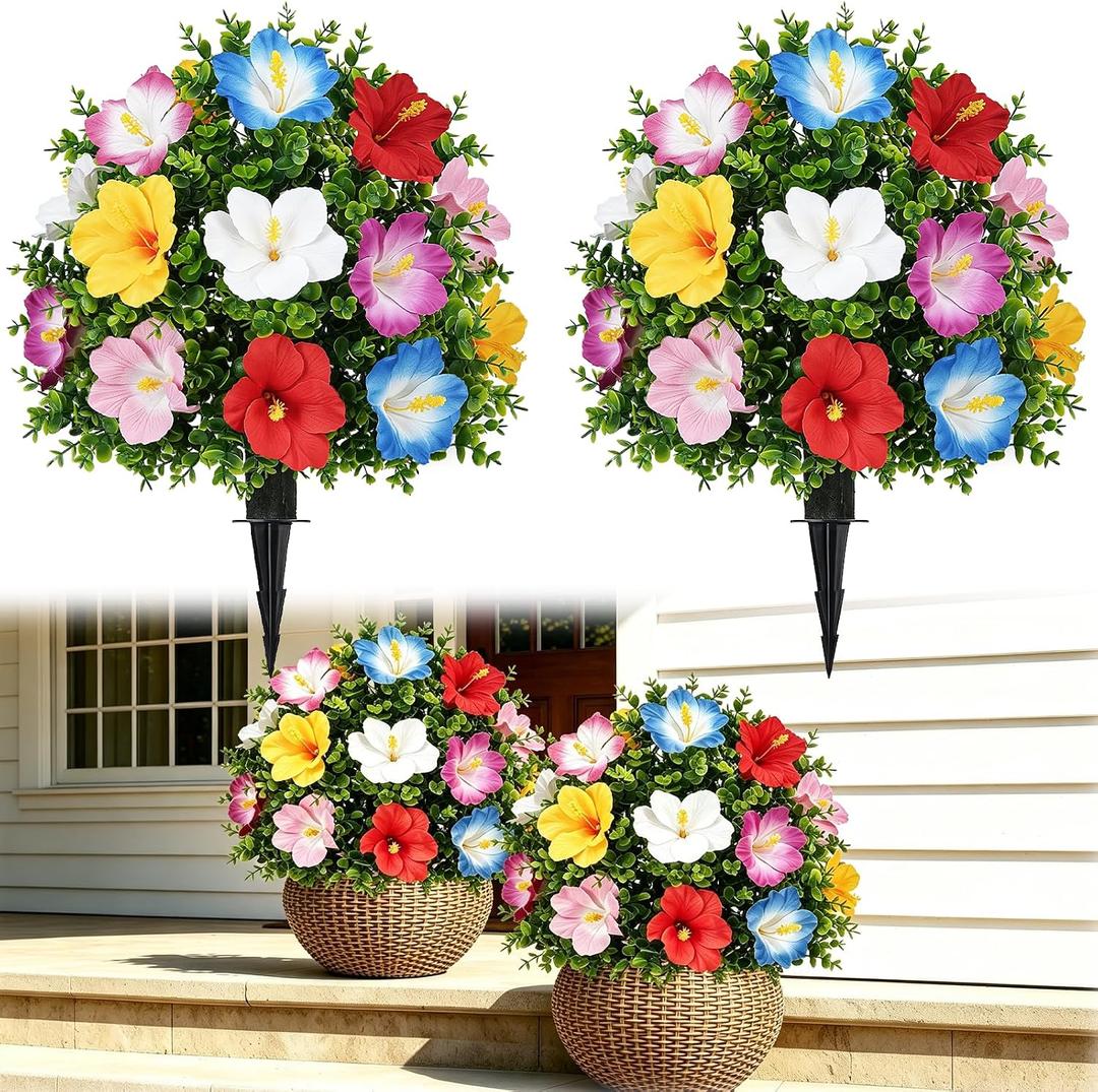 24" Artificial Topiary Flower with Ground Spike Fake Bushes Hawaiian Decor