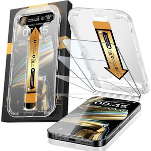 4 x MRGLAS 4-Pack TOP 9H+ Glass for iPhone 15 Pro Max Screen Protector [Auto Alignment Kit] [10X Military Protection] UNBREAK Tempered Glass for 15 ProMax 6.7 inch Longest Durable Case-Friendly