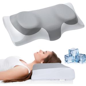 ABLEGRID Cervical Neck Pillow,Contour Memory Foam Cooling Gel Pillow for Neck & Shoulder Pain Relief,Ergonomic Orthopedic Adjustable Deep Sleep Bed & Support Pillow for Side,Back,Stomach Sleeper