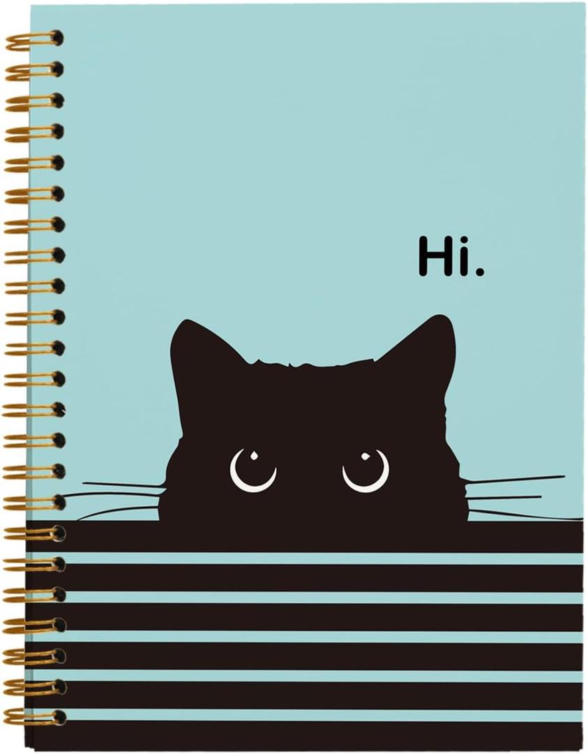 OXW Cat Notebook - Cat Gifts for Cat Lovers, Cat Journal Notebook for Girls, Cat Lady Gifts, Blue College Ruled Hardcover Spiral Notebook 5.5 x 8.3