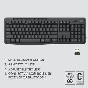 Logitech MK370  Wireless Full-Size Keyboard, Secure Logi Bolt USB Receiver, Bluetooth, Globally Certified Windows/Mac/Chrome, Linux - Graphite