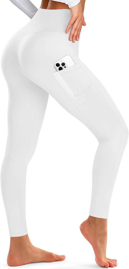 BLUEENJOY Leggings for Women - High Waisted Full Length Buttery Soft Yoga Pants for Workout Athletic Daily, Pocket 02 White, XX-Large