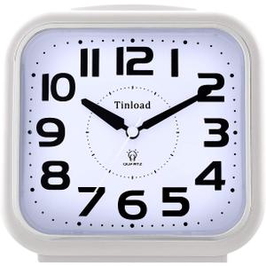 Tinload 5.5" Large Analog Alarm Clock Silent Non Ticking, Gentle Wake, Beep Sounds, Increasing Volume, Battery Operated Snooze and Manual Light, Easy Set,White (Best for Elder)