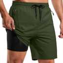 G Gradual Mens Swim Trunks with Compression Liner 7" Quick Dry Board Shorts Swimsuit Bathing Suit for Men with Zipper Pockets (Small, Olive)
