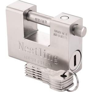 94mm Padlock with Key, High Security 5 Keys Heavy Duty 1.1 KG D-Shaped Solid Brass Outdoor Keyed Padlock - Protect Garage Door, Containers, Shed, Shutter, Gate and Warehouse