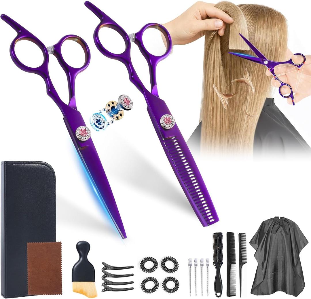 Japanese 6Cr13 Stainless Steel Hair Cutting Scissors Kit, 6 21-Pcs Barber Scissors Set with Thinning Shears, Sharp No-Pull Blades for Barbers, Cosmetology Students & Home Use