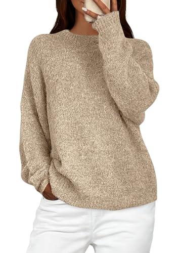 PRETTYGARDEN Womens Fall Long Sleeve Sweater Crew Neck Fuzzy Loose Fit Chunky Knit Oversized Pullover Sweaters Going Out Tops (Apricot,Small). Size Small