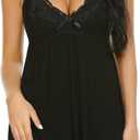 Avidlove Women Nightgown Sexy Sleepwear Lace Chemise V-neck Modal Babydoll Lounge Dress (Small, Black)
