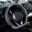 SEG Direct D Shaped Steering Wheel Cover for 14.5-15 inch Flat Bottom Wheels, Breathable Perforated Microfiber Leather, Anti-Slip Grip, Universal Fit for Cars & SUVs, Black and Gray