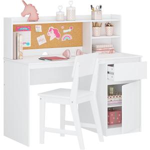 UTEX Kids Study Desk with Chair, Kids Desk and Chair Sets with Hutch and Storage Cabinet, Wooden Children Study Table, Student Writing Table Computer Workstation for 5-12 Years Old