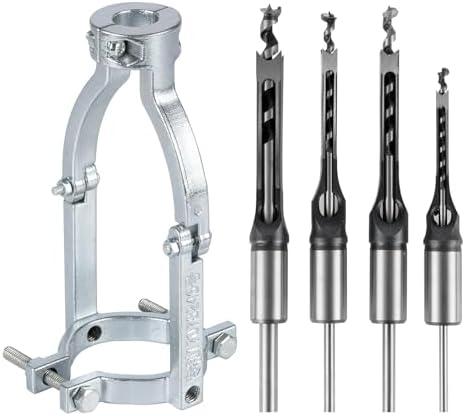 UwinVwin Square Hole Drill Bit Adapter with 4pcs Square Hole Drill Bit, Mortising Attachment for Drill Press, Mortise Machine, Power Tool Accessory for Drill Machines