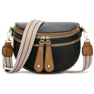 KKXIU Crossbody Sling Bag for Women Trendy Fanny Pack Vegan Leather Chest Bag(Black)