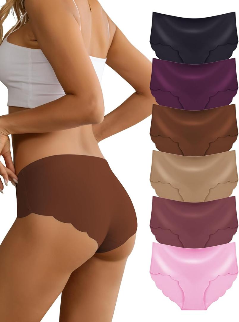 Women's Seamless Underwear Stretch No Show Panties Invisible Scalloped Edge Briefs 6 Pack (Medium, Dark Grey/Dark Purple/Brown//Light Red/Khaki/Pink) Women's Seamless Underwear Stretch No Show Panties Invisible Scalloped Edge Briefs 6 Pack (Medium, Dark Grey/Dark Purple/Brown//Light Red/Khaki/Pink)