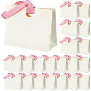 Gilprop 25 Pcs Wedding Mini Gift Bags with Ribbon Handle Bulk Thick Texture Paper Bridal Shower Wedding Welcome Bag for Housewarming Holiday Birthday Party (White Pink)